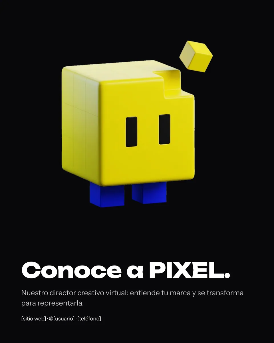 Afiche negro con Pixi y el titular "Conoce a PIXEL."